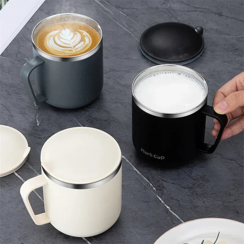 304 Stainless Steel Coffee Mugs With Lid Portable Thermos Cup Double Wall Heat Insulation Anti-fall Thermos Mug Milk Tea Cup